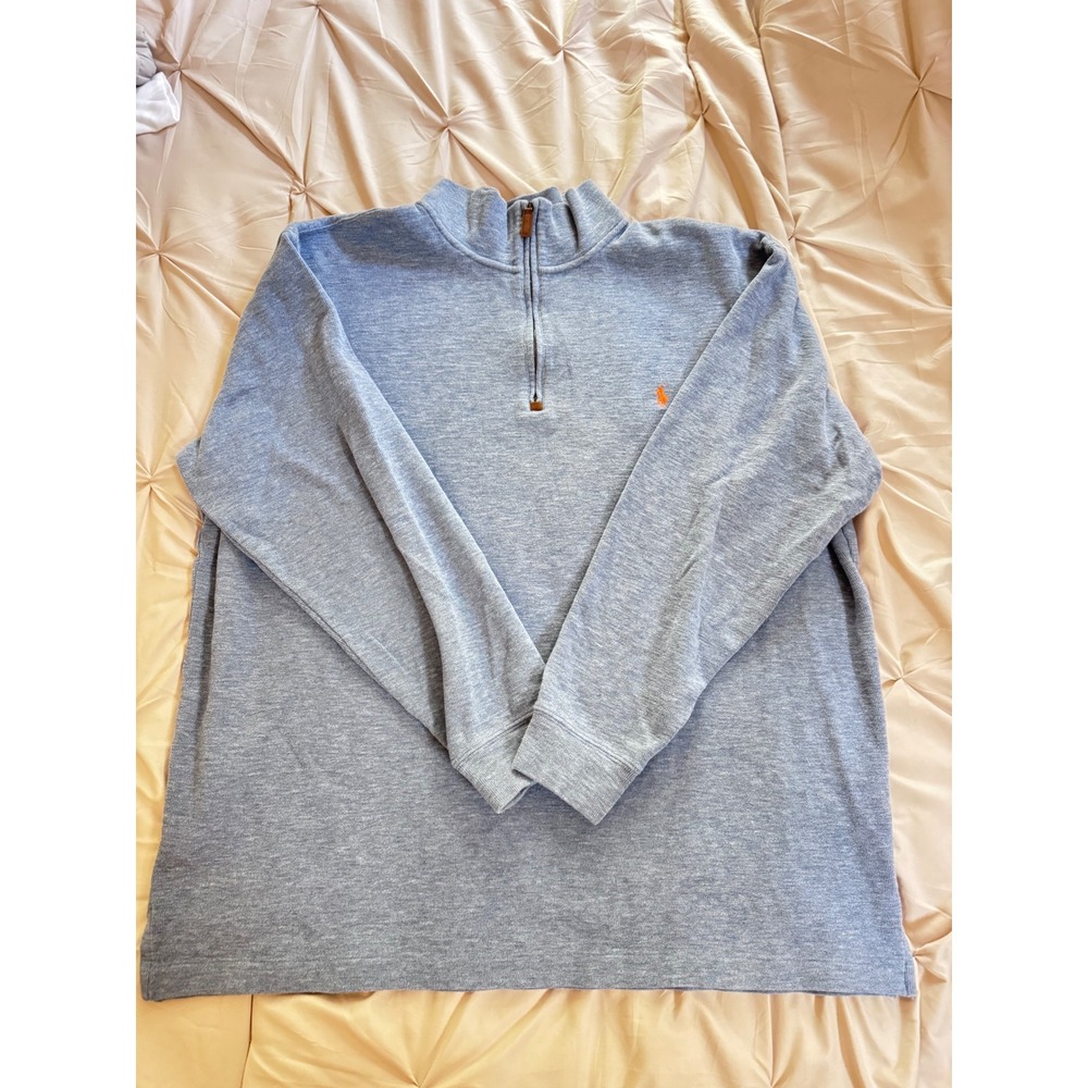 Polo Ralph Lauren Mens 2XLT Quarter Zip Pullover Blue Cotton Heathered Tall Logo